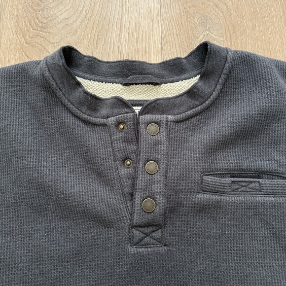 LL BEAN Waffle Fleece Henley Mens Large Gray Sherpa Lined Thermal Shirt - Picture 3 of 10